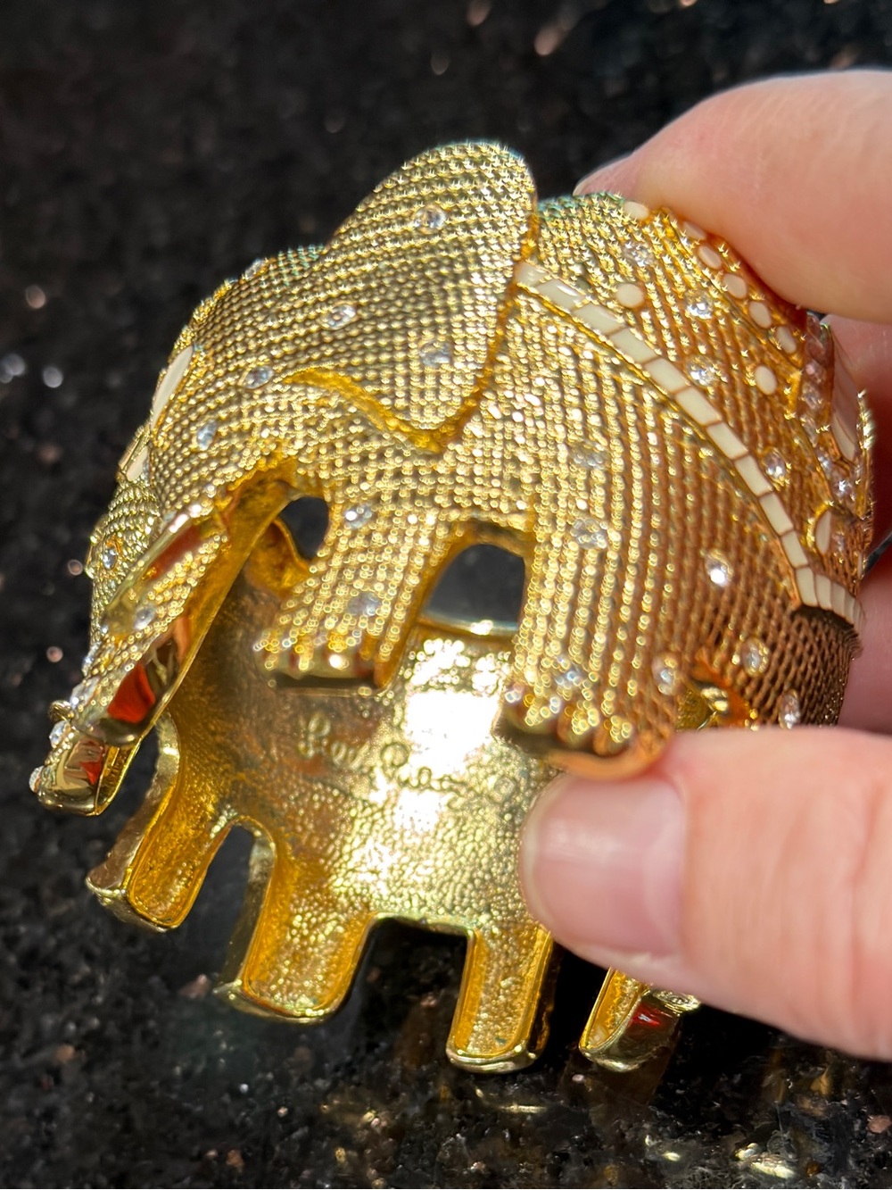 Lilly Pulitzer Gold Elephant Hinged Rhinestone Statement Bracelet - Picture 7 of 7